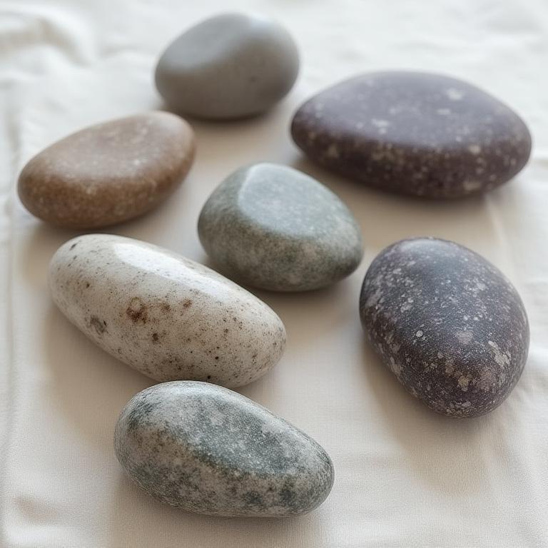 Selezione di pietre di fiume liguri levigate, dalla superficie liscia e variegate nelle forme e nei colori, pronte per essere trasformate.